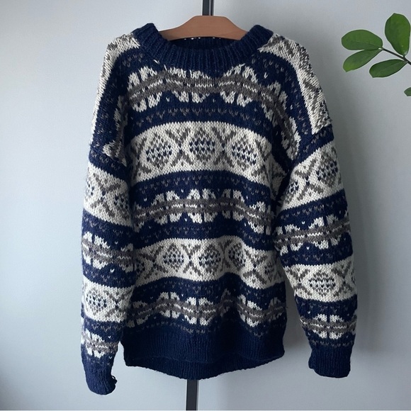 Vintage Other - Vintage Alma 100% Wool Nordic Fair Isle Knit Sweater Handmade Icelandic Mens